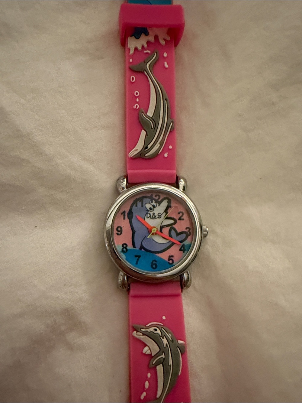 Geneva Pink Kids Dolphin Silicone Watch with Blue Accents